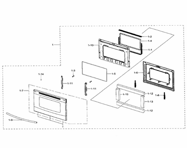 Door Diagram and Parts List for NE59J7630SW AA-0001 Samsung Range