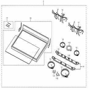 Assembly Cook Top Diagram and Parts List for NE59M6850SG (AA)(0002) Samsung Range