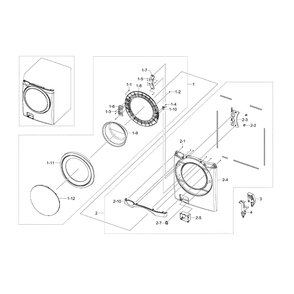 Frame Front And Door Diagram and Parts List for WF520ABP XAA-0001 Samsung Washer