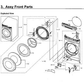 Front Assembly Diagram and Parts List for WV60M9900AW A5-01 Samsung Washer