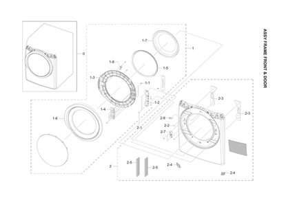 Front Frame And Door Assembly Diagram and Parts List for DV42H5200EF A3-01 Samsung Dryer