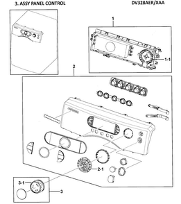 Control Panel Diagram and Parts List for DV328AER XAA Samsung Dryer