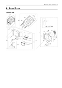 Drum Assembly Diagram and Parts List for DV5451AEW XAA-03 Samsung Dryer