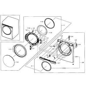 Front And Door Diagram and Parts List for DV393GTPAWR A1-01 Samsung Dryer
