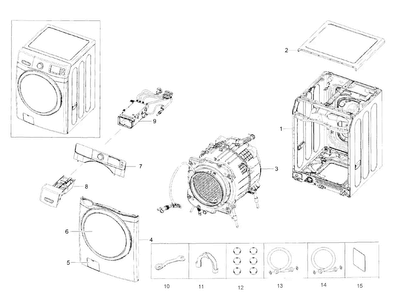 Main Assy Diagram and Parts List for WF42H5000AW A2-0001 Samsung Washer