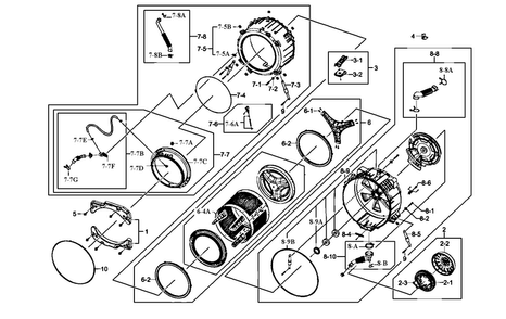 Drum Assy Diagram and Parts List for WF511ABR XAA-0000 Samsung Washer