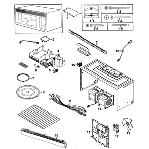 Cabinet 1 Diagram and Parts List for SMH9151WE XAA-0000 Samsung Microwave