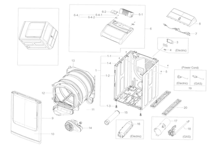 Main Asy Diagram and Parts List for DV50K8600EV A3-0001 Samsung Dryer