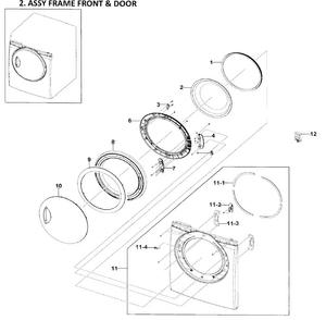 Frame Front And Door Diagram and Parts List for DV219AGW XAA-0001 Samsung Dryer