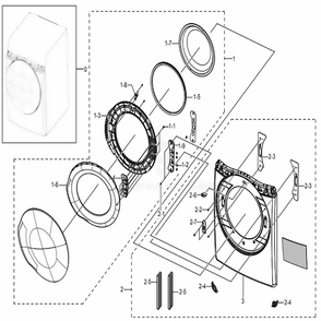 Assembly Frame Front And Door Diagram and Parts List for DV45K6500EV (A3)(0001) Samsung Dryer