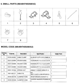 Small Parts Diagram and Parts List for WA48H7400AW A2-0000 Samsung Washer