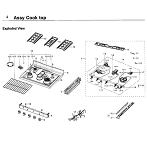 Cooktop Diagram and Parts List for NX58K7850SS AA-0000 Samsung Range