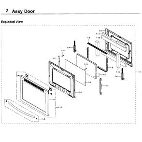 Door Diagram and Parts List for NX58K9500WG AA-0000 Samsung Range