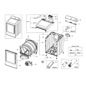Main Assembly Diagram and Parts List for DV48H7400GP A2-0001 Samsung Dryer