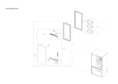 Right Refrigerator Door Assembly Diagram and Parts List for RF27T5201SG AA-00 Samsung Refrigerator