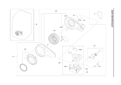 Motor Duct Assembly Diagram and Parts List for DVG60A9900V A3-00 Samsung Dryer