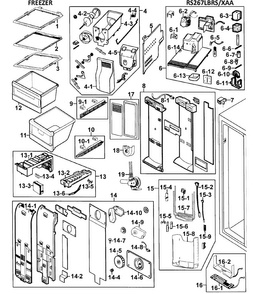 Freezer Diagram and Parts List for RS267LBRS XAA-0000 Samsung Refrigerator
