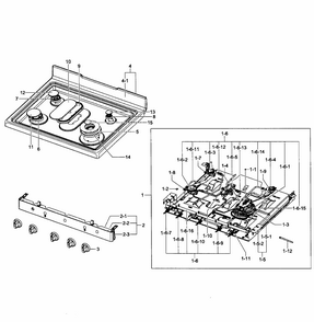 Cooktop Assy Diagram and Parts List for FX710BGS XAA-0001 Samsung Range