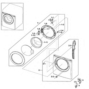 Front/door Assy Diagram and Parts List for WF206BNW XAA-00 Samsung Washer