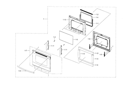 Door Diagram and Parts List for NE595R0ABWW AA-0001 Samsung Range