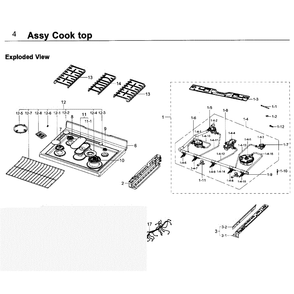 Cooktop Diagram and Parts List for NX58K7850SG AA-0000 Samsung Range