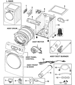 Main Assy Diagram and Parts List for DV338AGB XAA-0000 Samsung Dryer