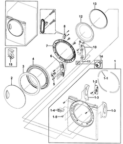 Door Assy Diagram and Parts List for DV219AEW XAA-0000 Samsung Dryer