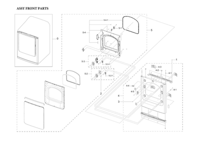 Assembly Front Parts Diagram and Parts List for DVE54R7600C A3-00 Samsung Dryer