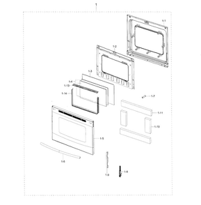 Door Diagram and Parts List for NE595R0ABSR AA-0001 Samsung Range