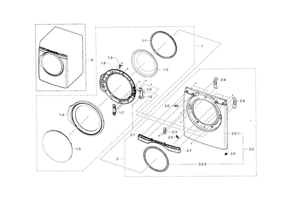 Front & Door Diagram and Parts List for DV395ETPARA A1-0000 Samsung Dryer
