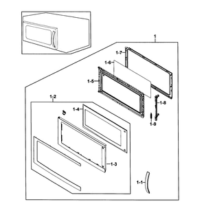 Door Assembly Diagram and Parts List for SMH8165STE XAA-0001 Samsung Microwave