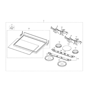 Cooktop Diagram and Parts List for NE594R0ABSR AA-00 Samsung Range