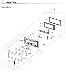 Door Diagram and Parts List for ME21K7010DS AA-0000 Samsung Microwave