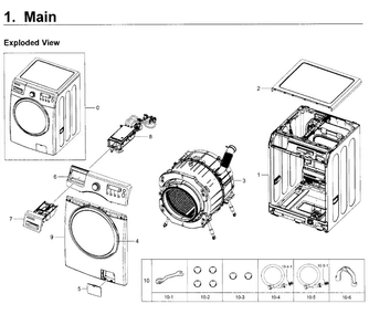 Main Asy Diagram and Parts List for WF350ANP XAA-0004 Samsung Washer