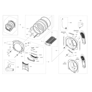 Drum Diagram and Parts List for DV45K6500EV A3-0000 Samsung Dryer