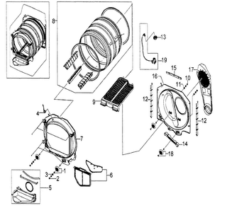 Drum Assy Diagram and Parts List for DV5451AEW XAA-0001 Samsung Dryer
