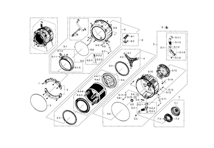 Tub & Drum Diagram and Parts List for WF448AAW XAA-0005 Samsung Washer