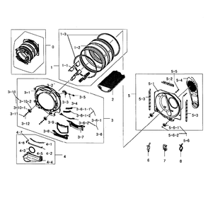 Drum Assembly Diagram and Parts List for DV448AEP XAA-02 Samsung Dryer