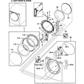 Door Assembly Diagram and Parts List for DV328AEW XAA-0001 Samsung Dryer
