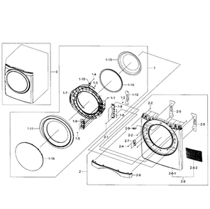 Front Assy Diagram and Parts List for DV455EVGSWR AA-0001 Samsung Dryer