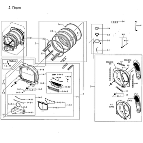 Drum Diagram and Parts List for DVE52M8650W A3-0000 Samsung Dryer