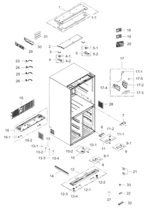 Cabinet Diagram and Parts List for RF24J9960S4 AA-0004 Samsung Refrigerator