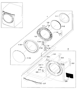 Front/door Assy Diagram and Parts List for DV511AER XAA-0002 Samsung Dryer