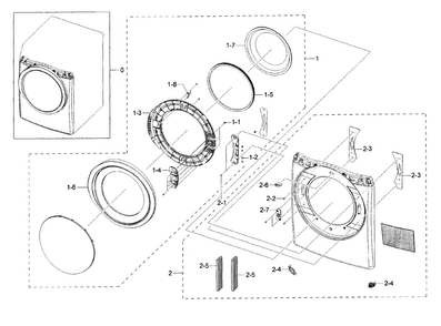 Frame Front & Door Diagram and Parts List for DV42H5400GF A3-0000 Samsung Dryer