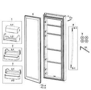 Refrigerator Door Diagram and Parts List for RS267TDPN XAA-0000 Samsung Refrigerator