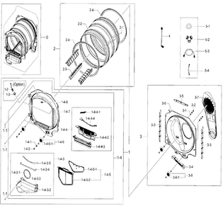Drum Parts Diagram and Parts List for DV48J7770EW A2-0000 Samsung Dryer