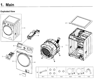 Main Asy Diagram and Parts List for WF350ANP XAA-0004 Samsung Washer