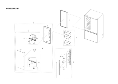 Left Refrigerator Door Parts Diagram and Parts List for RF28T5F01SG AA-00 Samsung Refrigerator