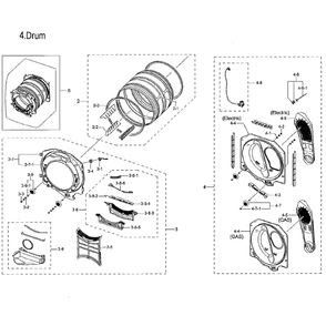 Drum Diagram and Parts List for DVE60M9900W A3-0000 Samsung Dryer