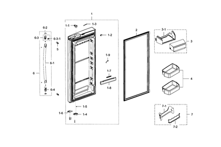 Fridge Door R Diagram and Parts List for RFG237AARS XAA-0002 Samsung Refrigerator